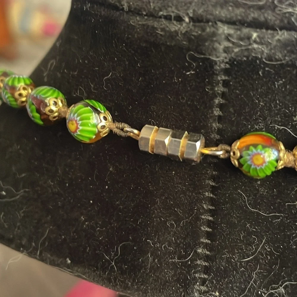 Vintange Venetian Murano Millefori brown glass Beaded Necklace